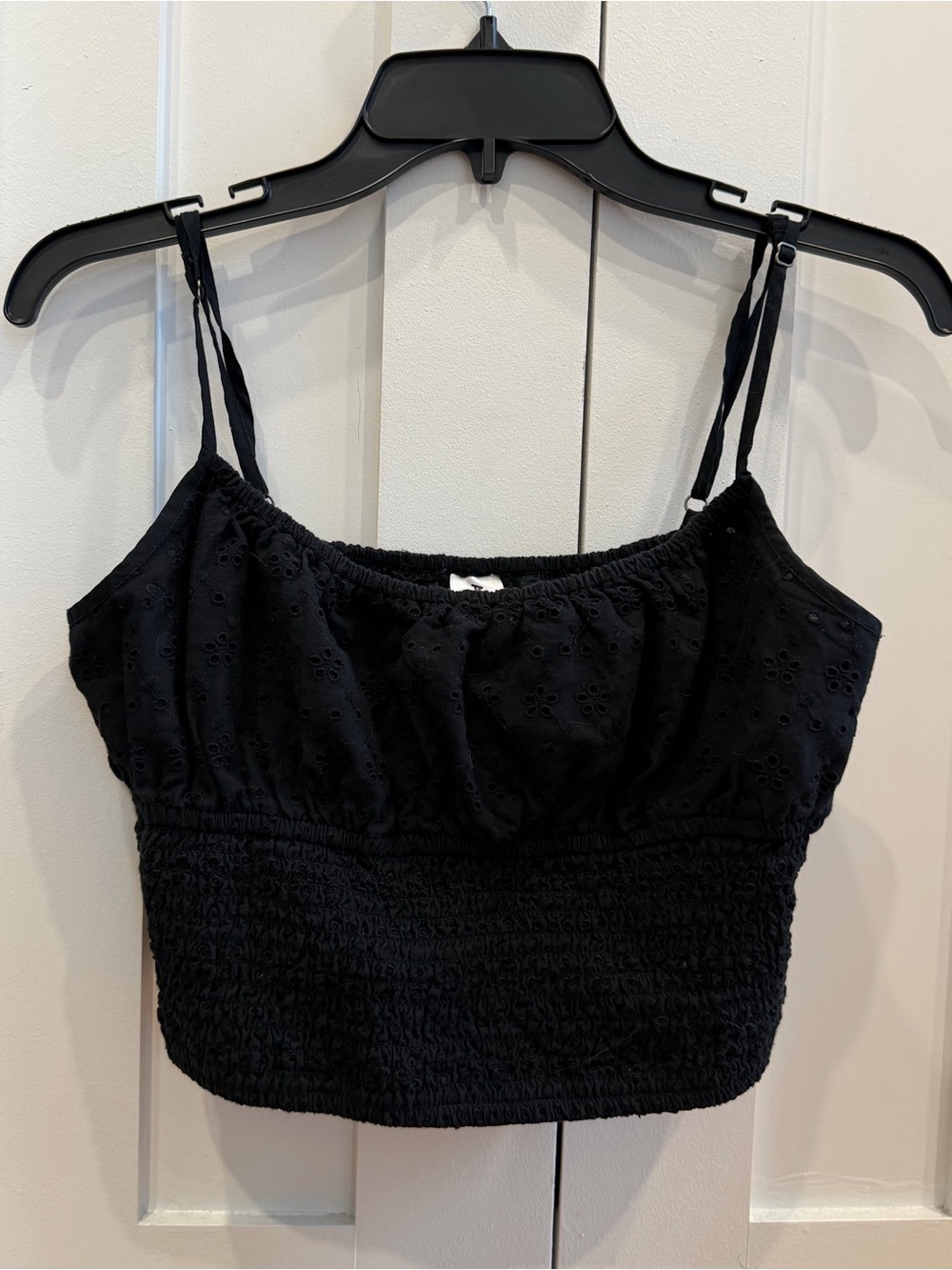 Abound Black Smocked Eyelet Crop Cami